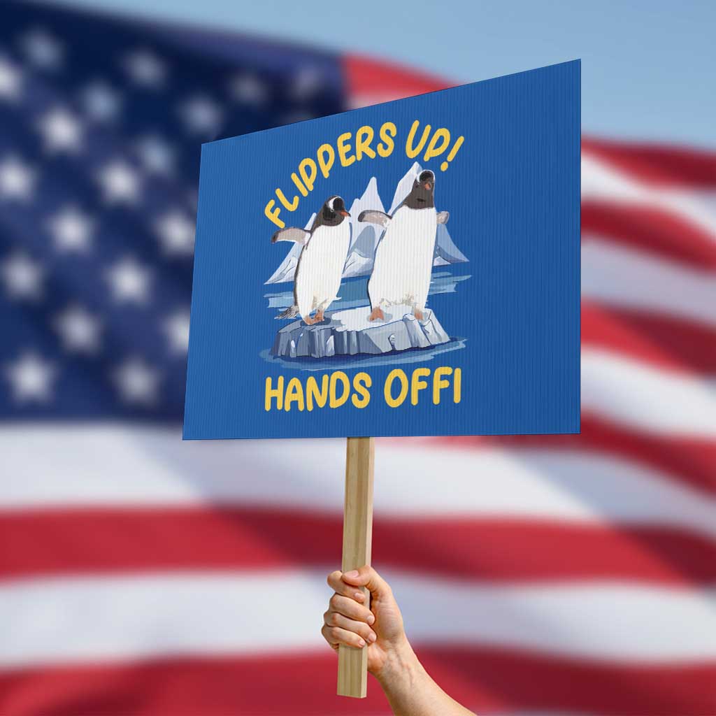 Penguins Resist Protest Sign Flippers Up Hands Off Protest Against Tariffs TS10 Horizontal 18