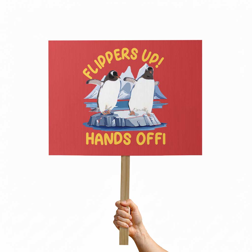 Penguins Resist Protest Sign Flippers Up Hands Off Protest Against Tariffs TS10 Horizontal 18