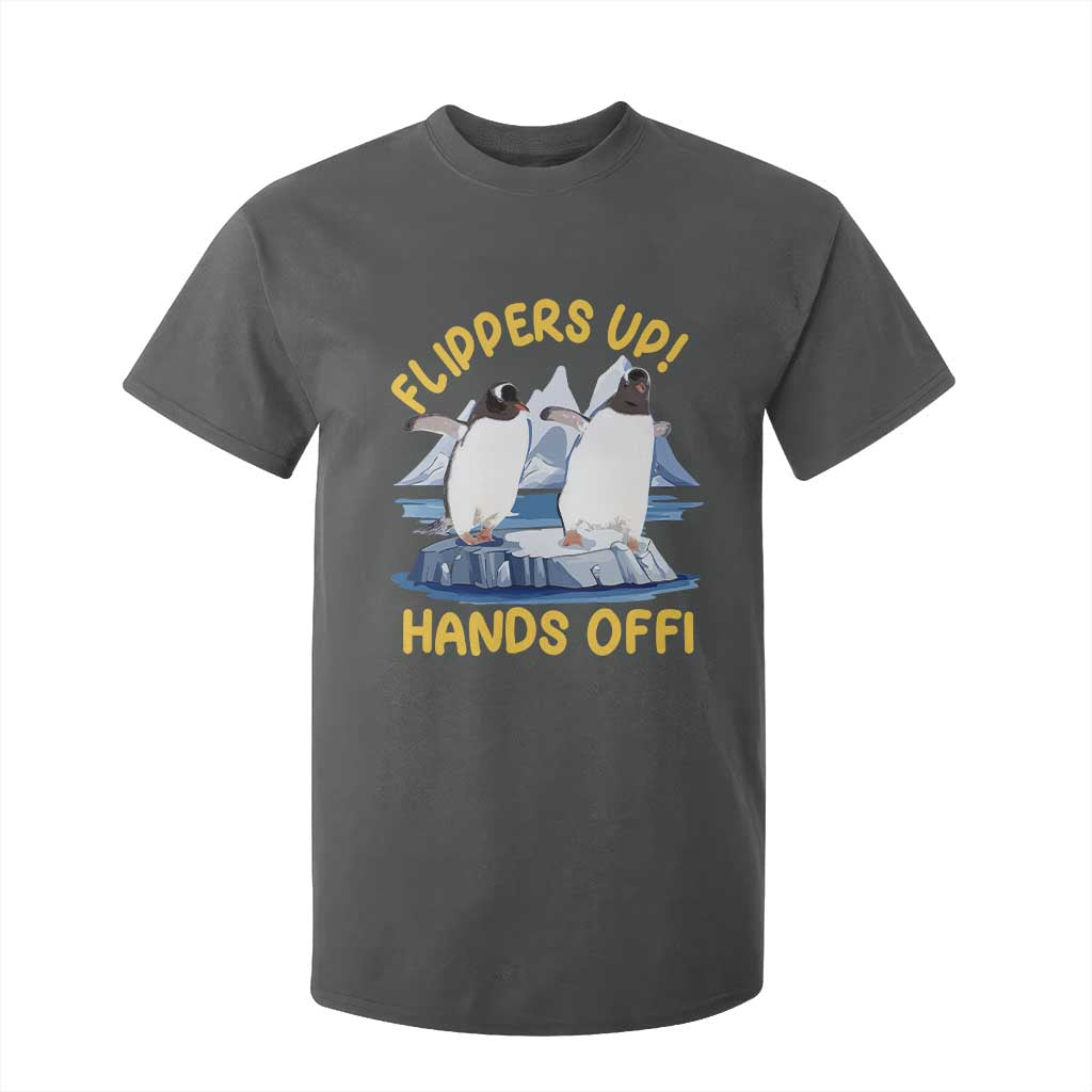 Penguins Resist T Shirt For Kid Flippers Up Hands Off Protest Against Tariffs TS10 Dark Heather Print Your Wear