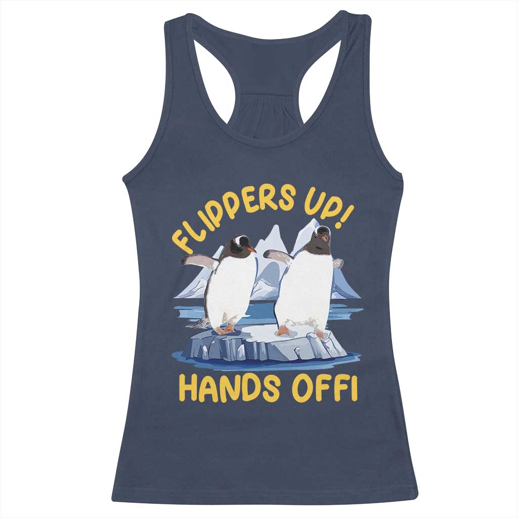 Penguins Resist Racerback Tank Top Flippers Up Hands Off Protest Against Tariffs TS10 Navy Print Your Wear