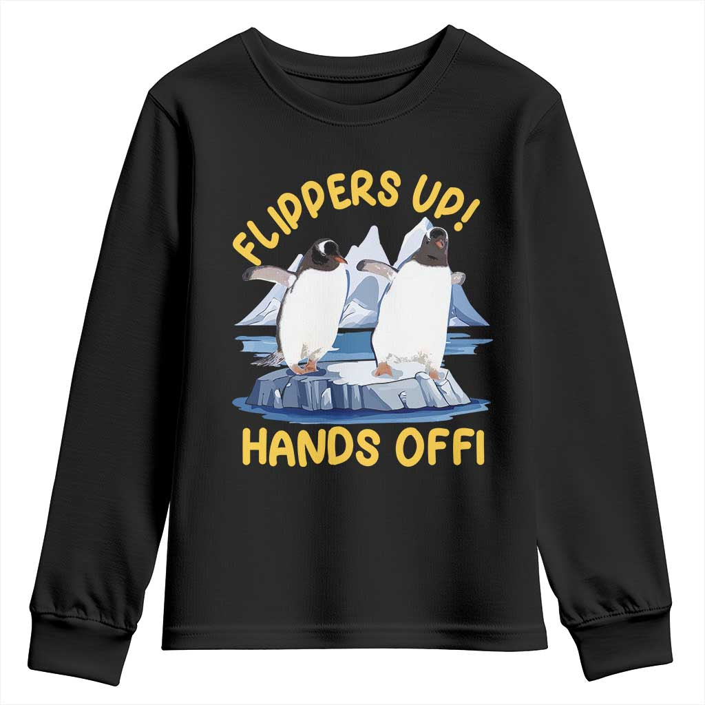 Penguins Resist Youth Sweatshirt Flippers Up Hands Off Protest Against Tariffs TS10 Black Print Your Wear