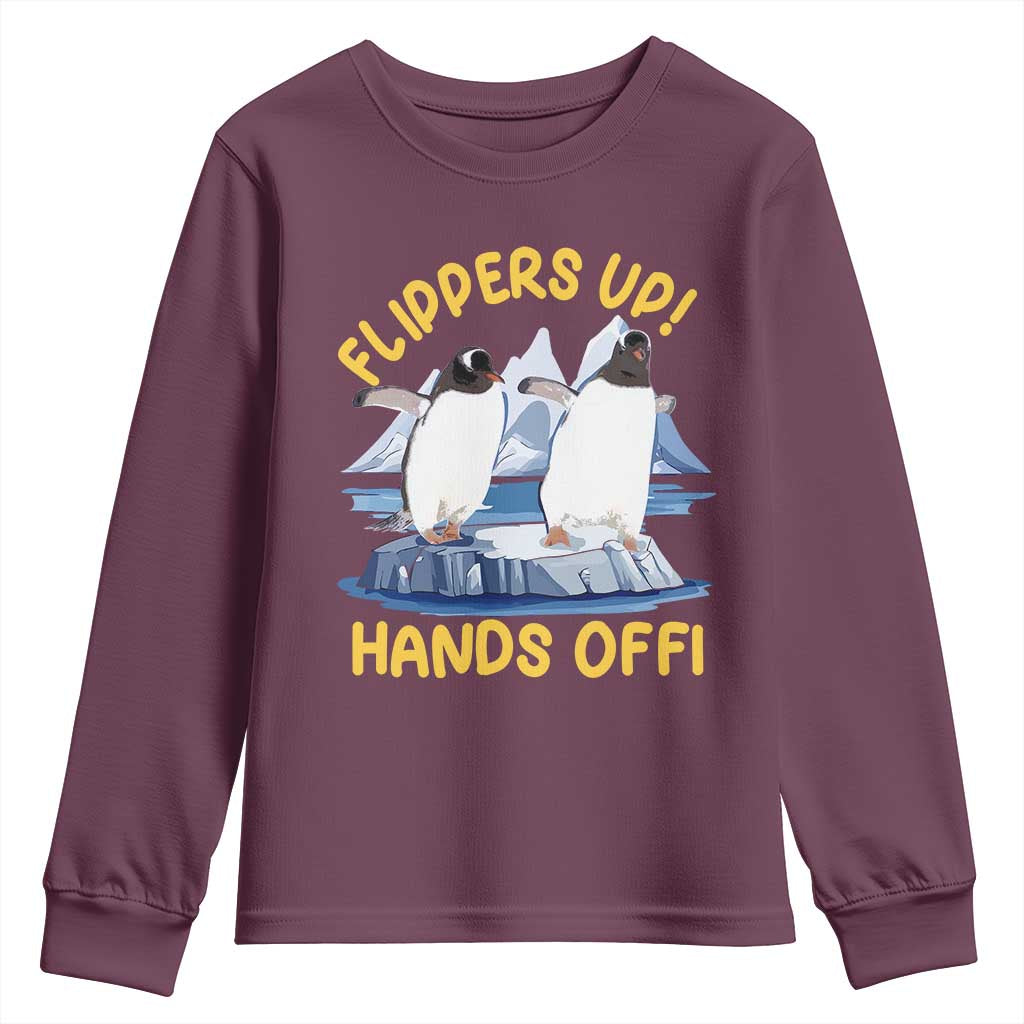 Penguins Resist Youth Sweatshirt Flippers Up Hands Off Protest Against Tariffs TS10 Maroon Print Your Wear