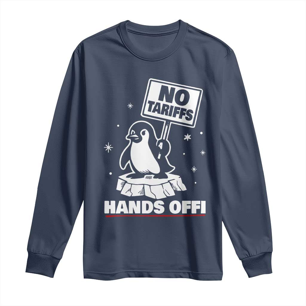 Funny Resist Penguins Long Sleeve Shirt Tariffs on Penguins? Really TS10 Navy Print Your Wear