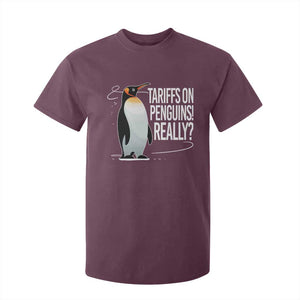 Hands Off Protest T Shirt For Kid Stand With Penguins Resist Against Tariffs TS10 Maroon Print Your Wear