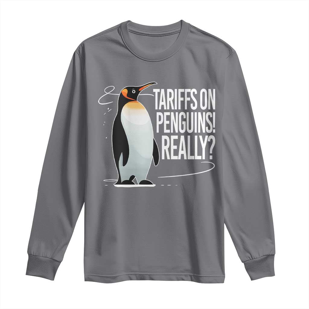 Hands Off Protest Long Sleeve Shirt Stand With Penguins Resist Against Tariffs TS10 Charcoal Print Your Wear