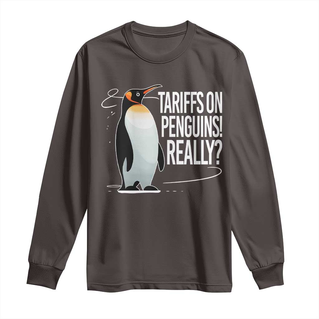 Hands Off Protest Long Sleeve Shirt Stand With Penguins Resist Against Tariffs TS10 Dark Chocolate Print Your Wear
