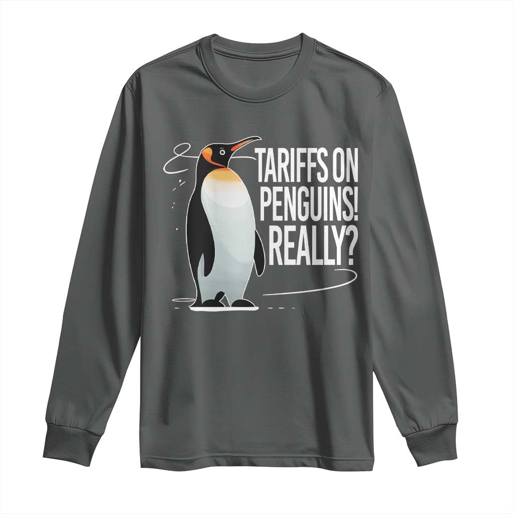 Hands Off Protest Long Sleeve Shirt Stand With Penguins Resist Against Tariffs TS10 Dark Heather Print Your Wear