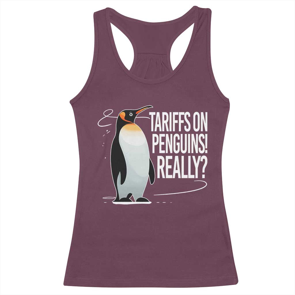 Hands Off Protest Racerback Tank Top Stand With Penguins Resist Against Tariffs TS10 Maroon Print Your Wear