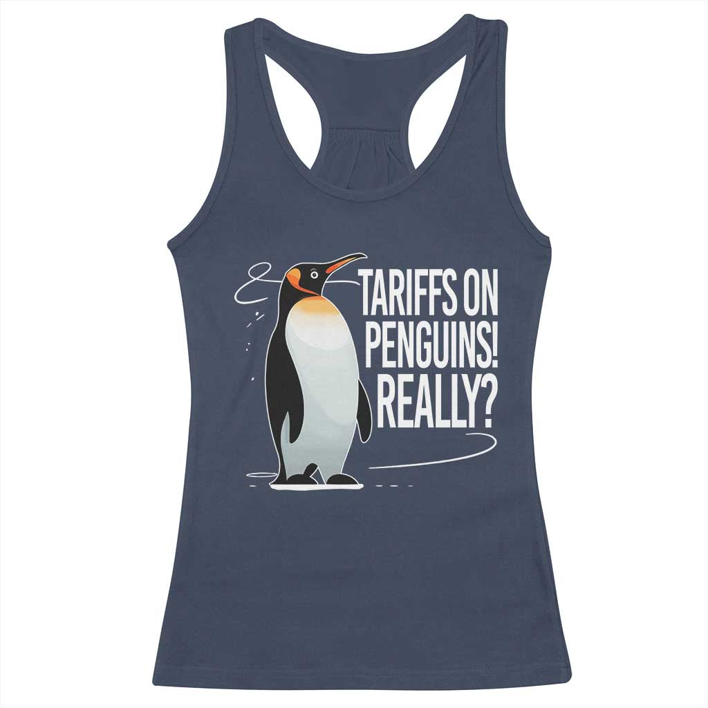 Hands Off Protest Racerback Tank Top Stand With Penguins Resist Against Tariffs TS10 Navy Print Your Wear