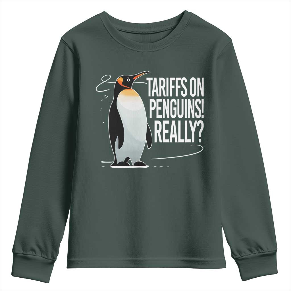 Hands Off Protest Youth Sweatshirt Stand With Penguins Resist Against Tariffs TS10 Dark Forest Green Print Your Wear