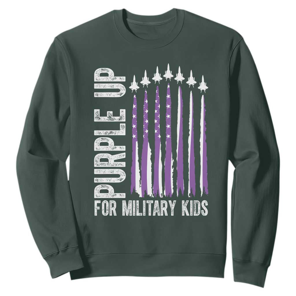Purple Up For Military Kids Sweatshirt US Flag Military Child Support TS10 Dark Forest Green Print Your Wear