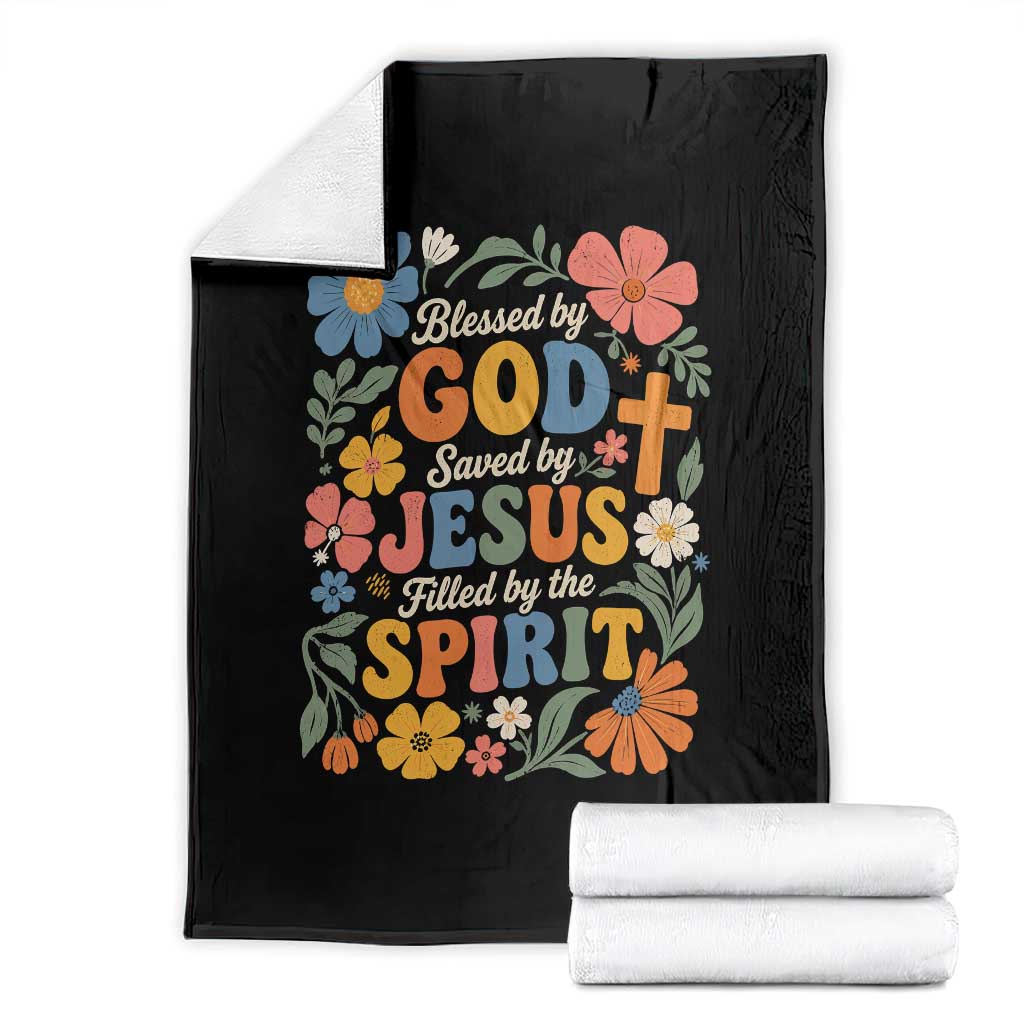 Boho Floral Christian Throw Blanket Blessed Saved By Jesus Cross Flower TS10 Black Print Your Wear