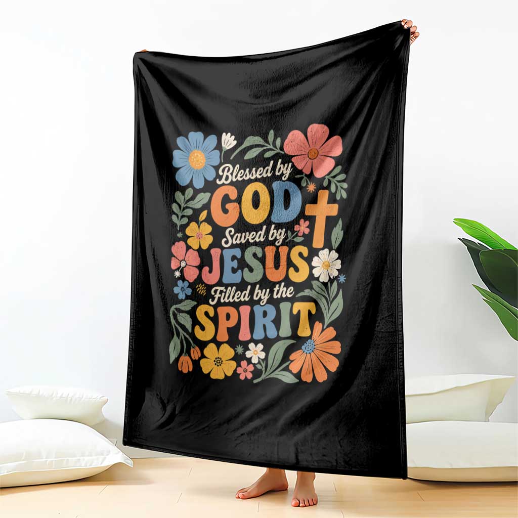 Boho Floral Christian Throw Blanket Blessed Saved By Jesus Cross Flower TS10 Print Your Wear