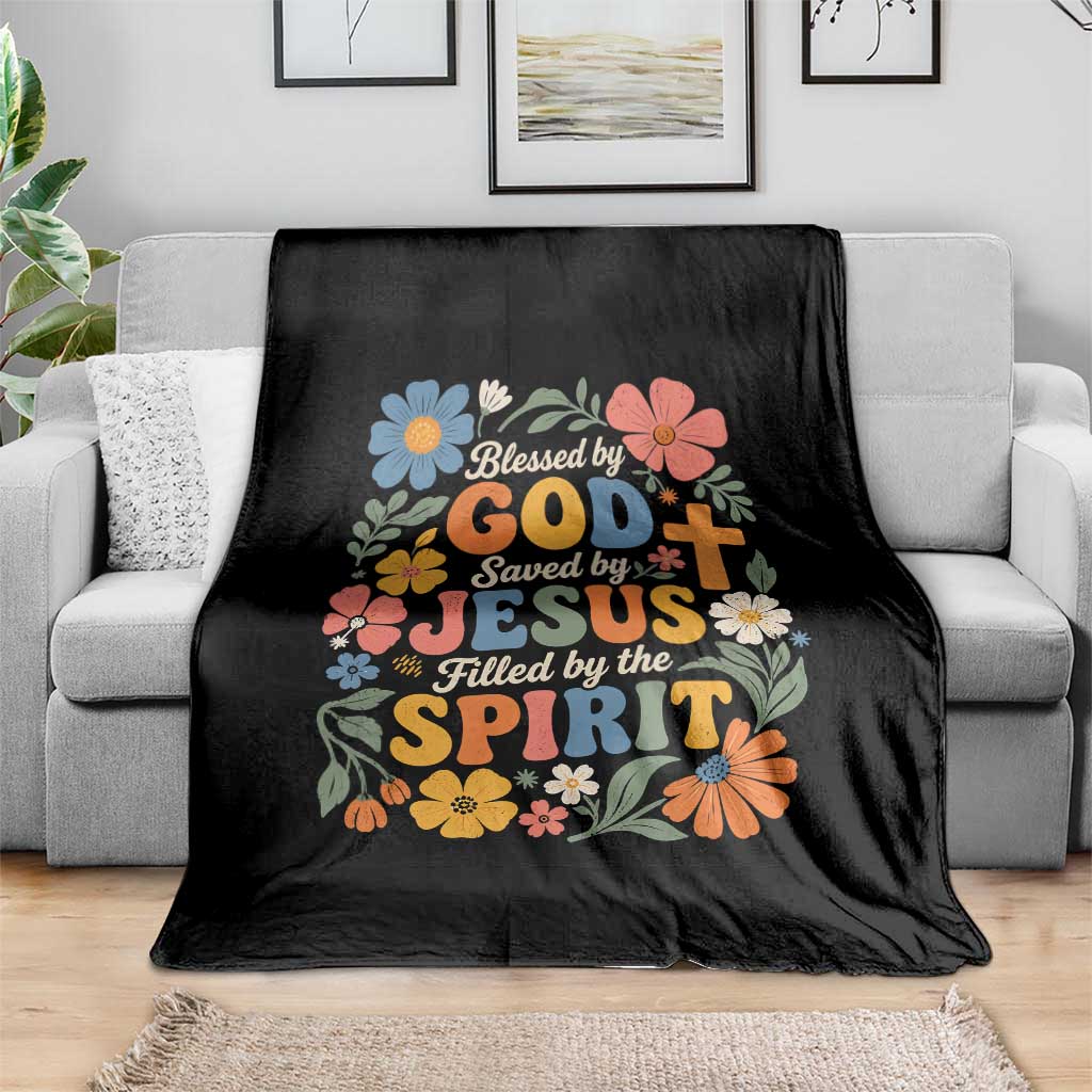 Boho Floral Christian Throw Blanket Blessed Saved By Jesus Cross Flower TS10 Print Your Wear
