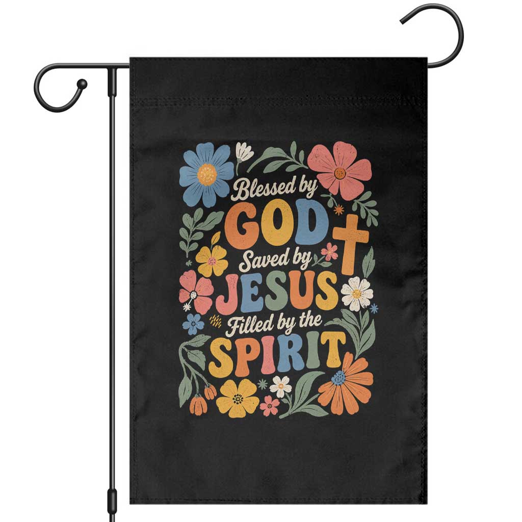 Boho Floral Christian Garden Flag Blessed Saved By Jesus Cross Flower TS10 Black Print Your Wear