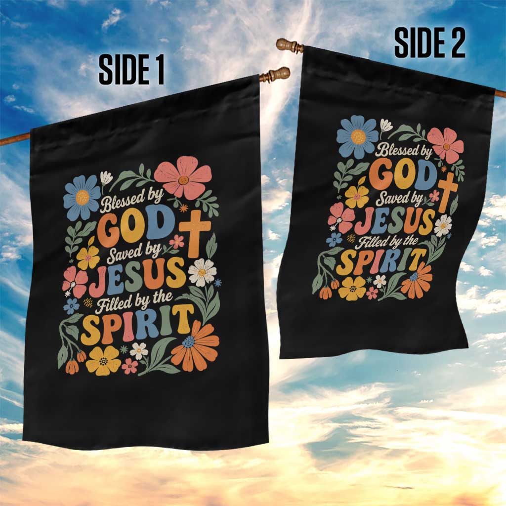 Boho Floral Christian Garden Flag Blessed Saved By Jesus Cross Flower TS10 Print Your Wear