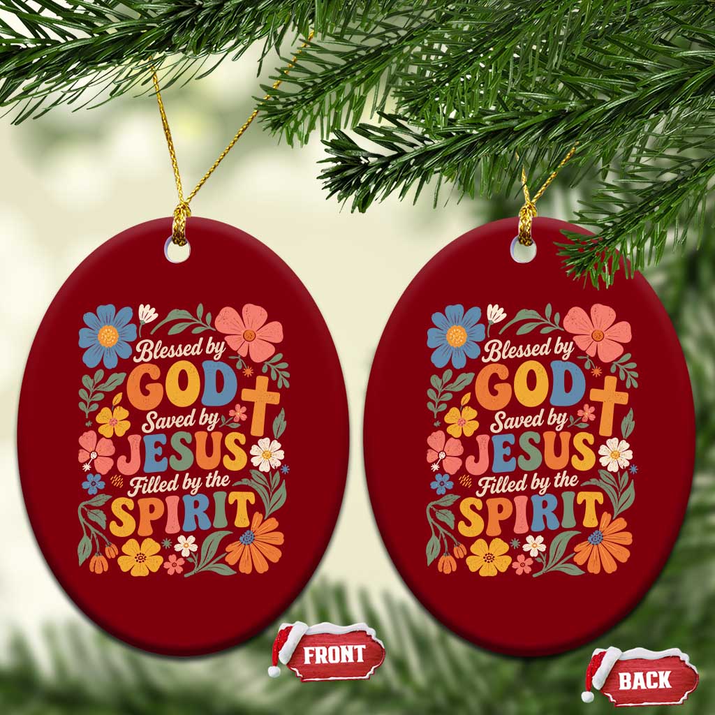 Boho Floral Christian Ceramic Ornament Blessed Saved By Jesus Cross Flower TS10 Print Your Wear