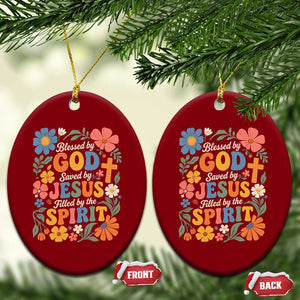Boho Floral Christian Ceramic Ornament Blessed Saved By Jesus Cross Flower TS10 Print Your Wear