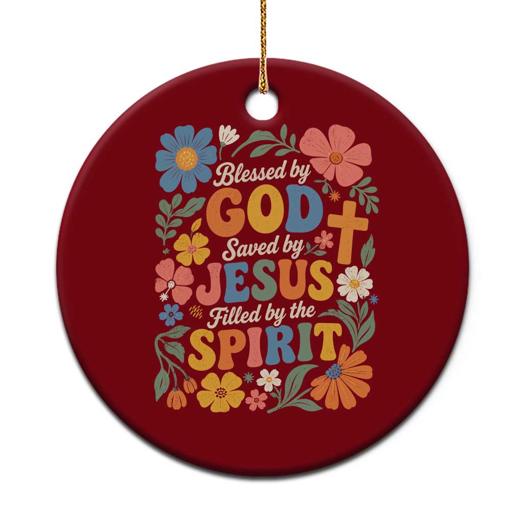 Boho Floral Christian Ceramic Ornament Blessed Saved By Jesus Cross Flower TS10 1pc Red Print Your Wear