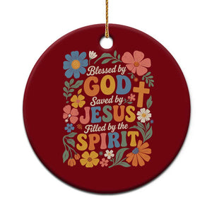 Boho Floral Christian Ceramic Ornament Blessed Saved By Jesus Cross Flower TS10 1pc Red Print Your Wear