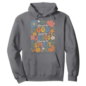 Boho Floral Christian Hoodie Blessed Saved By Jesus Cross Flower TS10 Charcoal Print Your Wear
