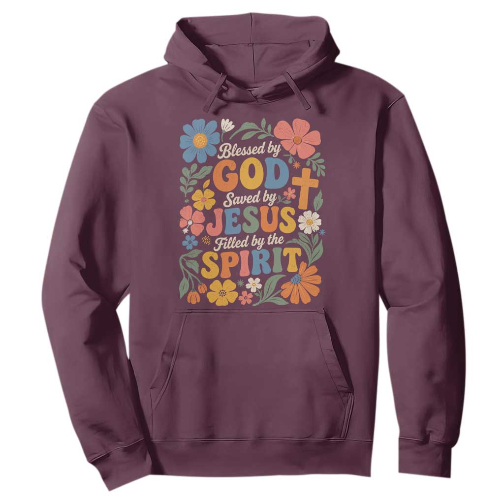 Boho Floral Christian Hoodie Blessed Saved By Jesus Cross Flower TS10 Maroon Print Your Wear