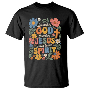 Boho Floral Christian T Shirt Blessed Saved By Jesus Cross Flower TS10 Black Print Your Wear