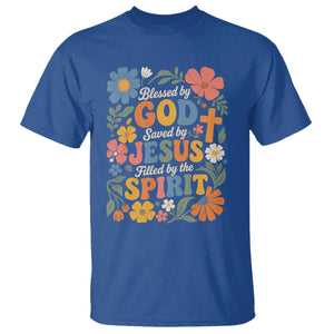 Boho Floral Christian T Shirt Blessed Saved By Jesus Cross Flower TS10 Royal Blue Print Your Wear