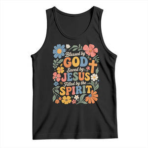 Boho Floral Christian Tank Top Blessed Saved By Jesus Cross Flower TS10 Black Print Your Wear