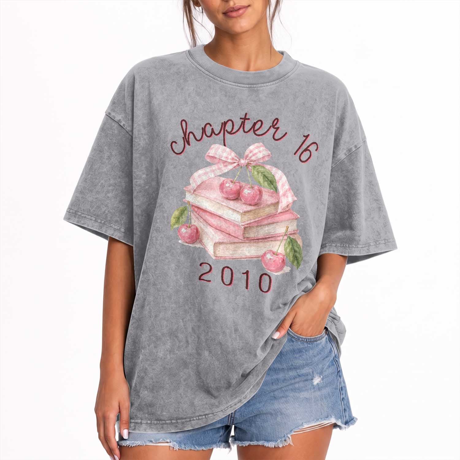 Sweet Chapter 16 Birthday Washed Cotton T-Shirt Cherry Books 16th Birthday Gifts For Her Book Lover