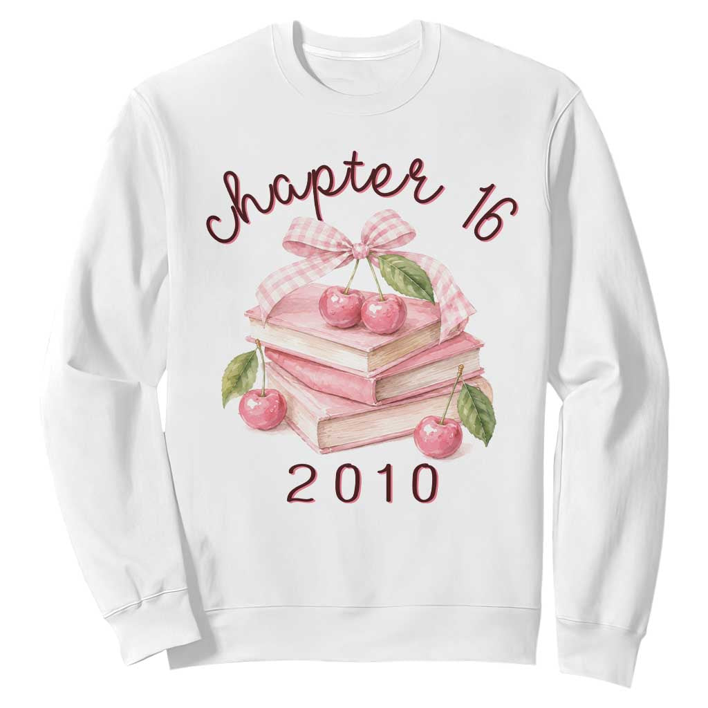 Sweet Chapter 16 Birthday Sweatshirt Cherry Books 16th Birthday Gifts For Her Book Lover TS10 White Print Your Wear