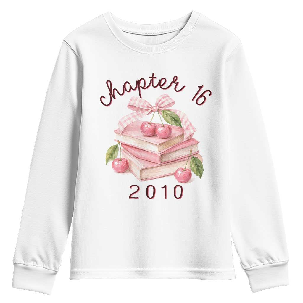Sweet Chapter 16 Birthday Youth Sweatshirt Cherry Books 16th Birthday Gifts For Her Book Lover TS10 White Print Your Wear
