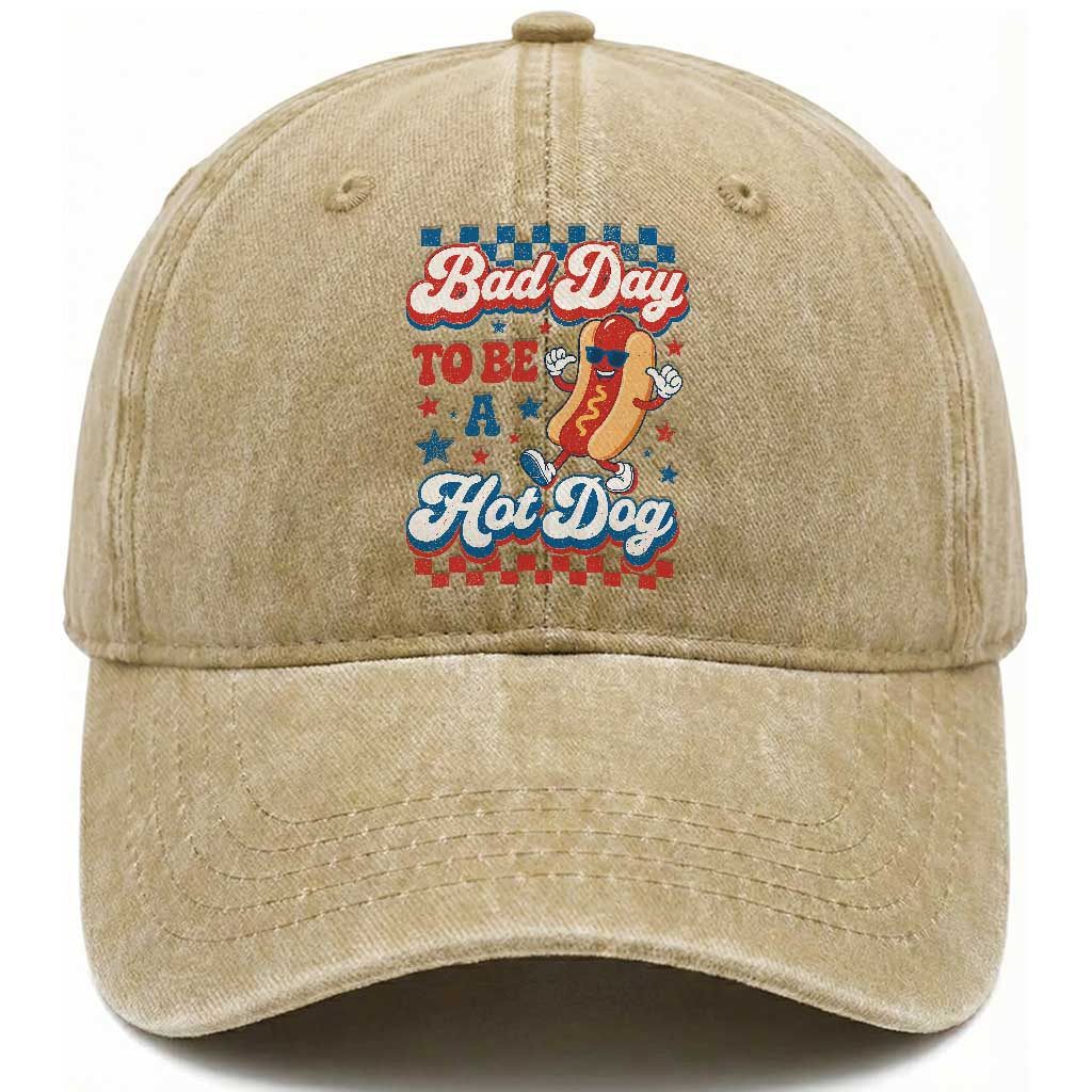 Bad Day To Be A Hot Dog Washed Cotton Baseball Cap Hotdog Lover Wiener 4th Of July TS10 Print Your Wear