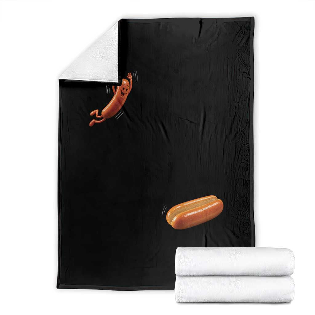 Funny Hot Dog Throw Blanket Hotdog Jumping Into Bun Sausage BBQ Grilling High Dive TS10 Black Print Your Wear