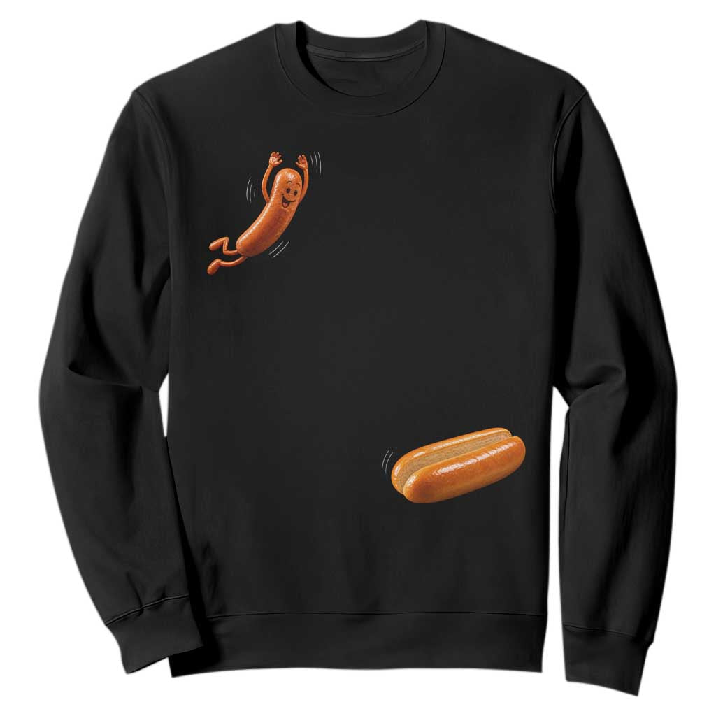 Funny Hot Dog Sweatshirt Hotdog Jumping Into Bun Sausage BBQ Grilling High Dive TS10 Black Print Your Wear