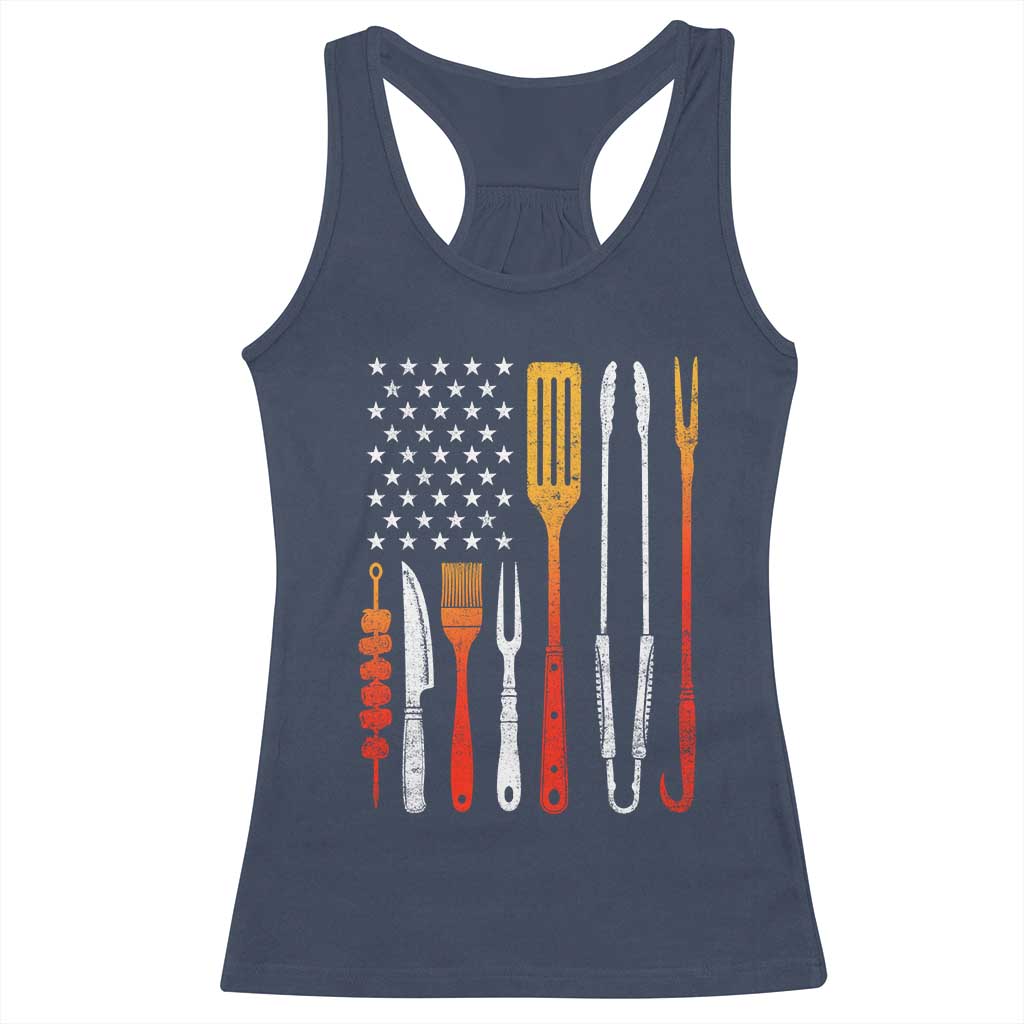 Bbq Smoker Racerback Tank Top Barbecue Chef Smoking Tools Grilling Pit Master USA Flag TS10 Navy Print Your Wear