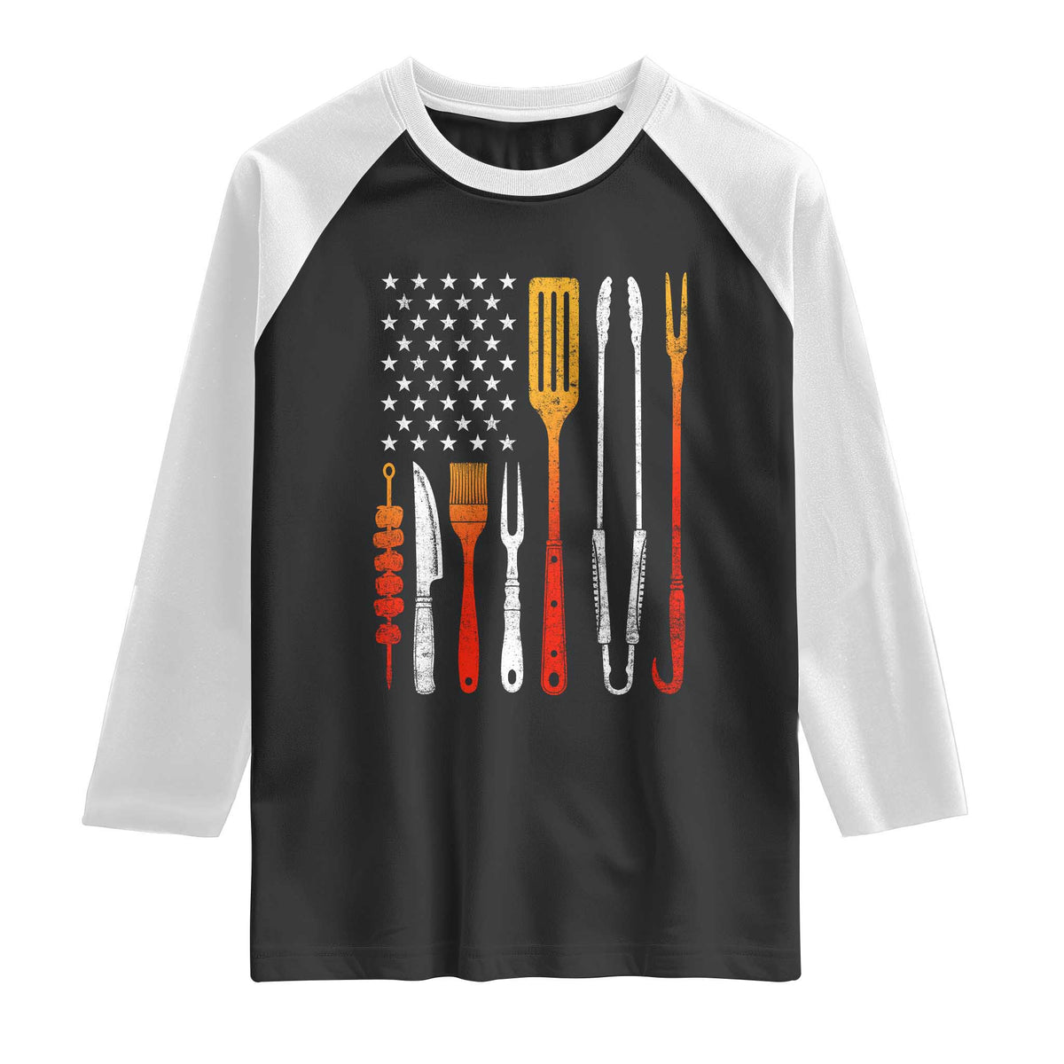 Bbq Smoker Raglan Shirt Barbecue Chef Smoking Tools Grilling Pit Master USA Flag TS10 Black White Print Your Wear