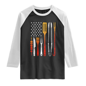 Bbq Smoker Raglan Shirt Barbecue Chef Smoking Tools Grilling Pit Master USA Flag TS10 Black White Print Your Wear