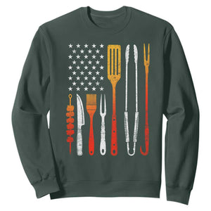 Bbq Smoker Sweatshirt Barbecue Chef Smoking Tools Grilling Pit Master USA Flag TS10 Dark Forest Green Print Your Wear