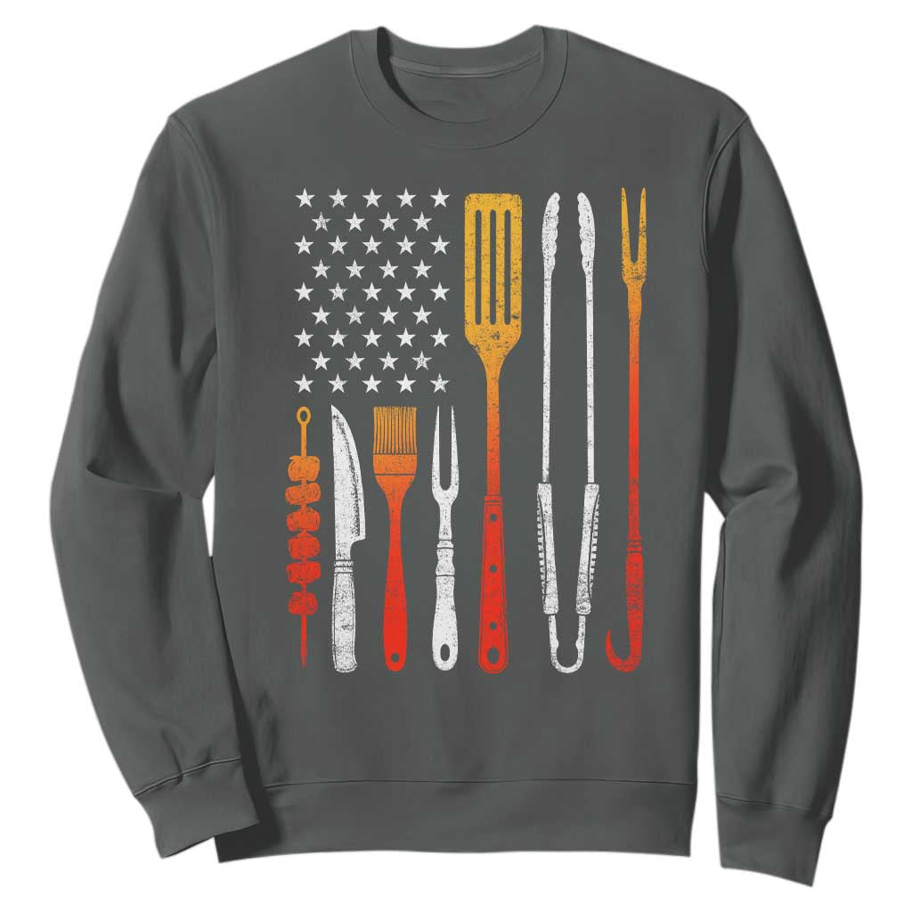 Bbq Smoker Sweatshirt Barbecue Chef Smoking Tools Grilling Pit Master USA Flag TS10 Dark Heather Print Your Wear