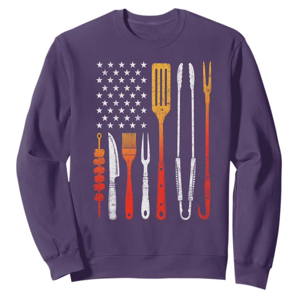 Bbq Smoker Sweatshirt Barbecue Chef Smoking Tools Grilling Pit Master USA Flag TS10 Purple Print Your Wear