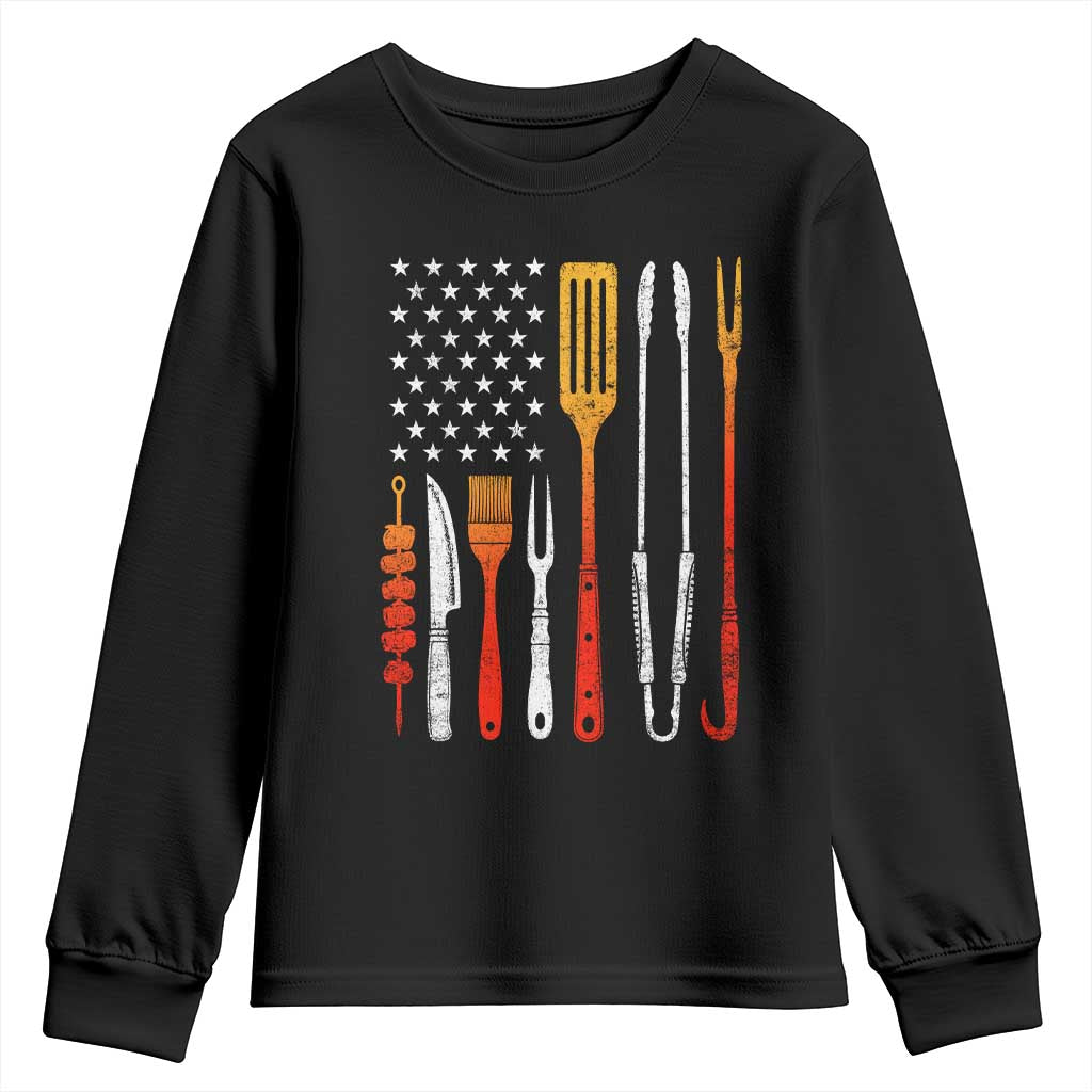 Bbq Smoker Youth Sweatshirt Barbecue Chef Smoking Tools Grilling Pit Master USA Flag TS10 Black Print Your Wear
