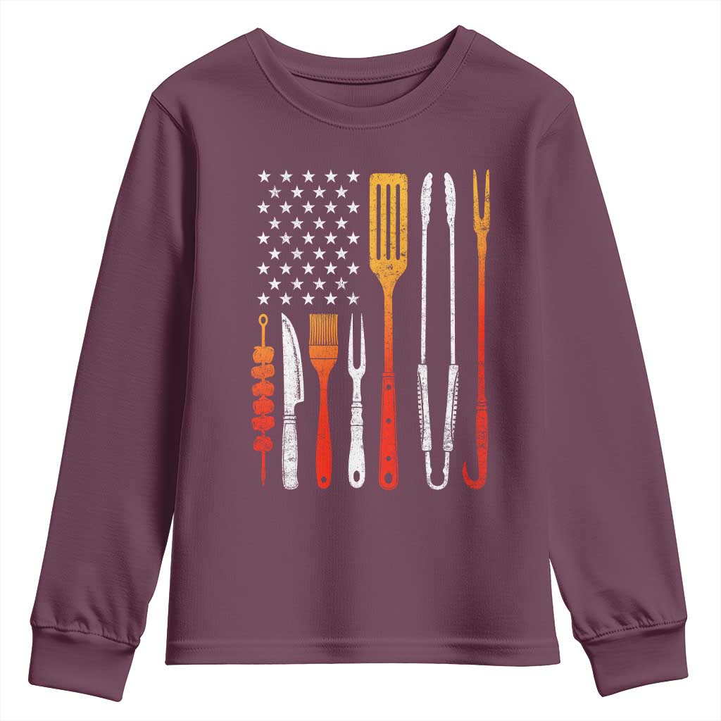 Bbq Smoker Youth Sweatshirt Barbecue Chef Smoking Tools Grilling Pit Master USA Flag TS10 Maroon Print Your Wear