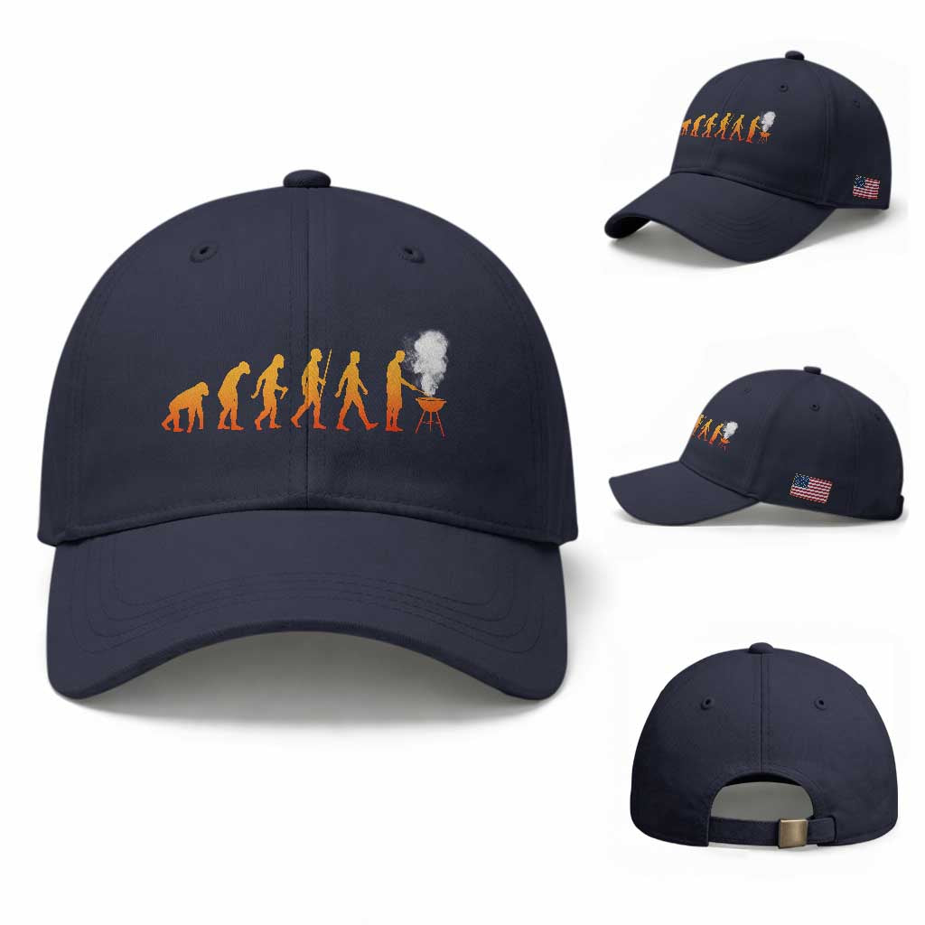 Funny BBQ Baseball Cap Evolution Of Grill Master Grilling Gifts Meat Smoking TS10 Baseball Cap Universal Fit Navy Print Your Wear