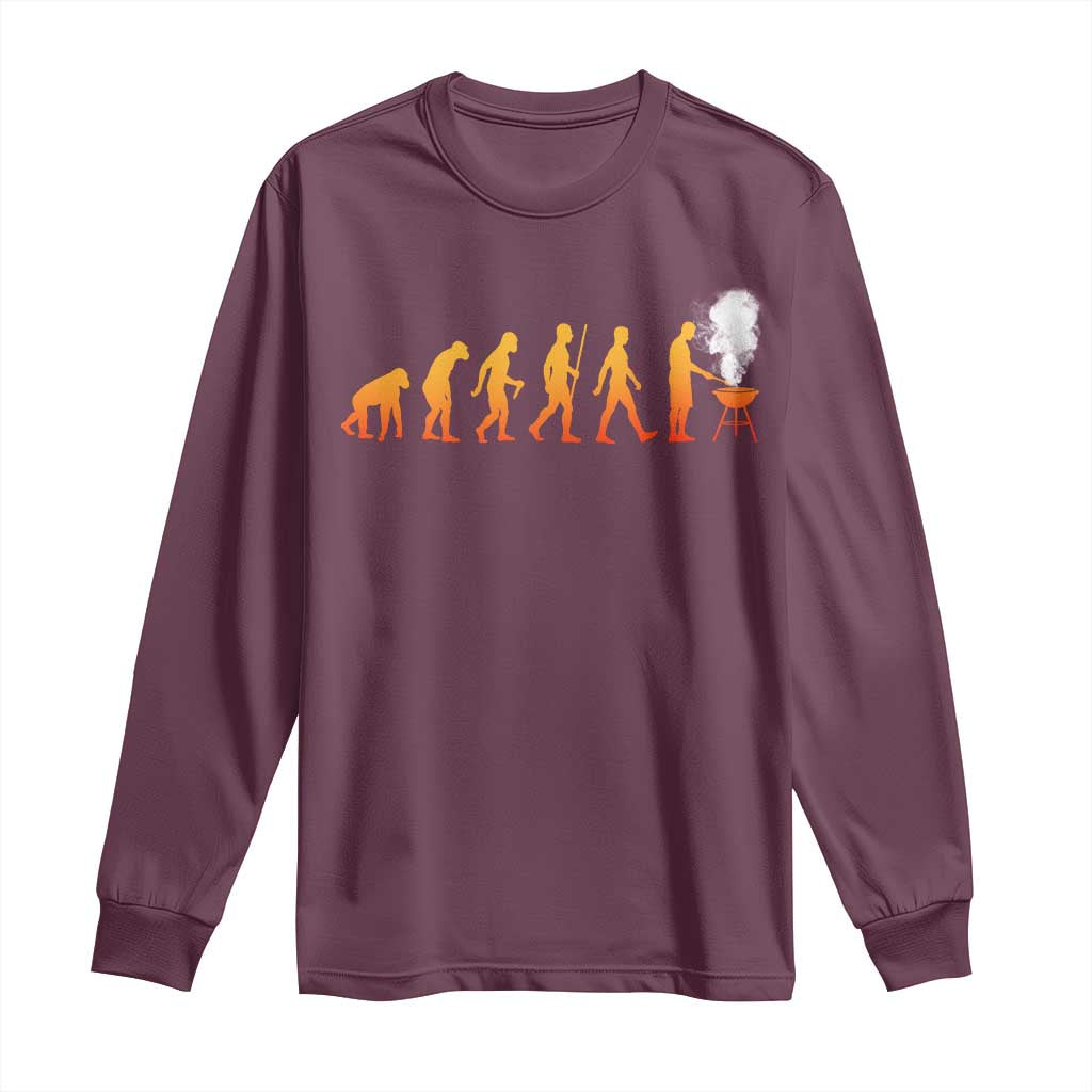 Funny BBQ Long Sleeve Shirt Evolution Of Grill Master Grilling Gifts Meat Smoking TS10 Maroon Print Your Wear