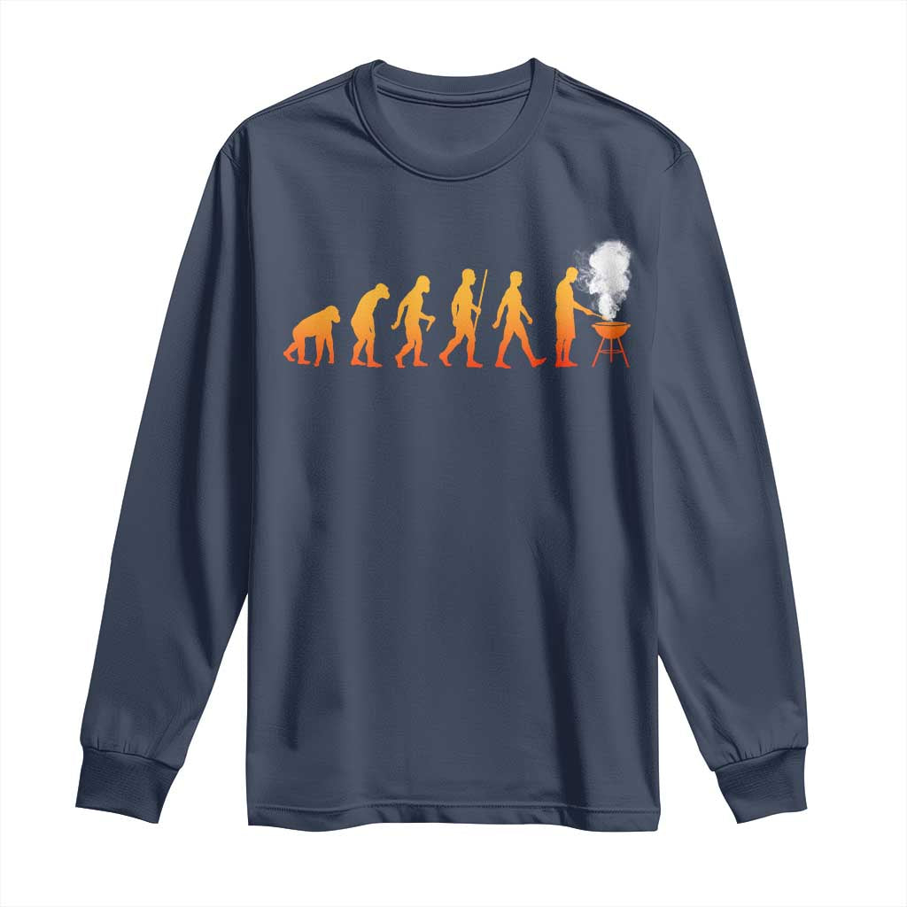 Funny BBQ Long Sleeve Shirt Evolution Of Grill Master Grilling Gifts Meat Smoking TS10 Navy Print Your Wear
