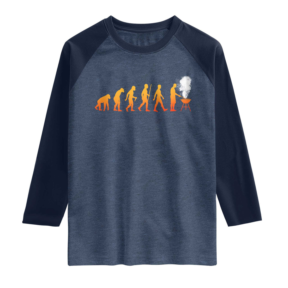 Funny BBQ Raglan Shirt Evolution Of Grill Master Grilling Gifts Meat Smoking TS10 Heather Denim Navy Print Your Wear