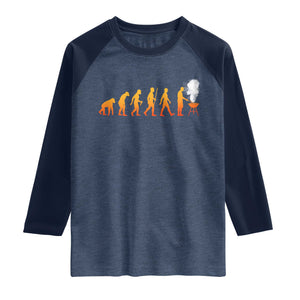 Funny BBQ Raglan Shirt Evolution Of Grill Master Grilling Gifts Meat Smoking TS10 Heather Denim Navy Print Your Wear