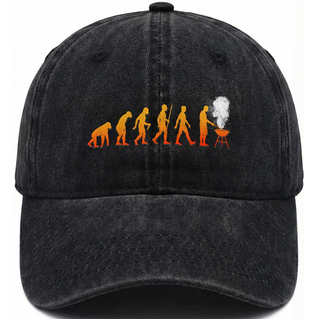 Funny BBQ Washed Cotton Baseball Cap Evolution Of Grill Master Grilling Gifts Meat Smoking TS10 Print Your Wear