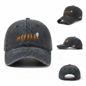 Funny BBQ Washed Cotton Baseball Cap Evolution Of Grill Master Grilling Gifts Meat Smoking TS10 Washed Cap Universal Fit Dark Gray Print Your Wear